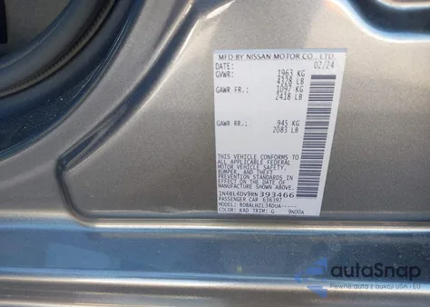 2024 Nissan Altima Sv Fwd z USA, uszkodzony, nr VIN 1N4BL4DV9RN393466